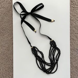 Black bead & ribbon necklace